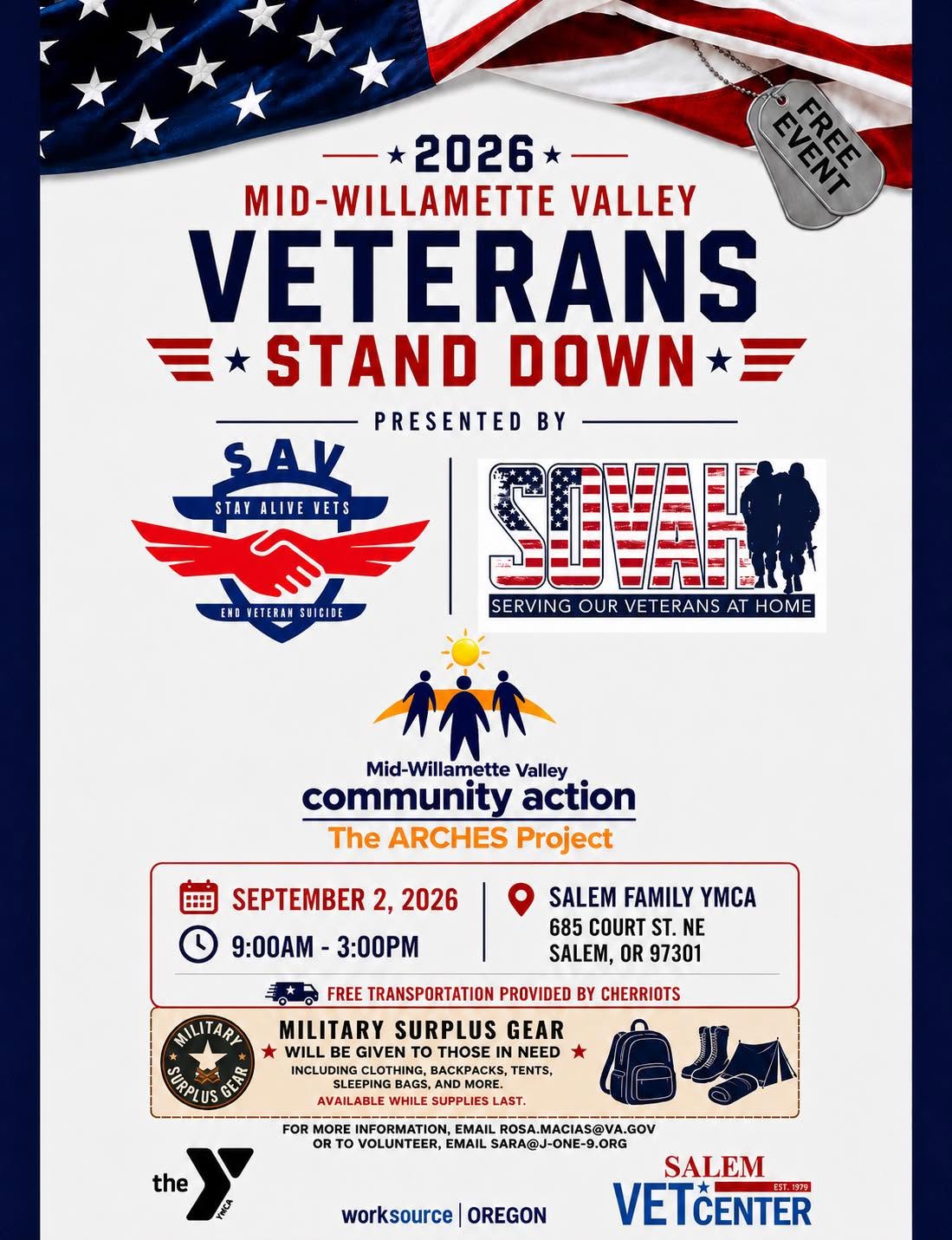 2026 Mid-Willamette Valley Veterans Stand Down event flyer